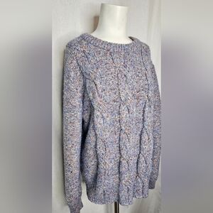 a new day Cozy Women's Speckled Blue‎ & Purple Cable Knit Sweater Size L